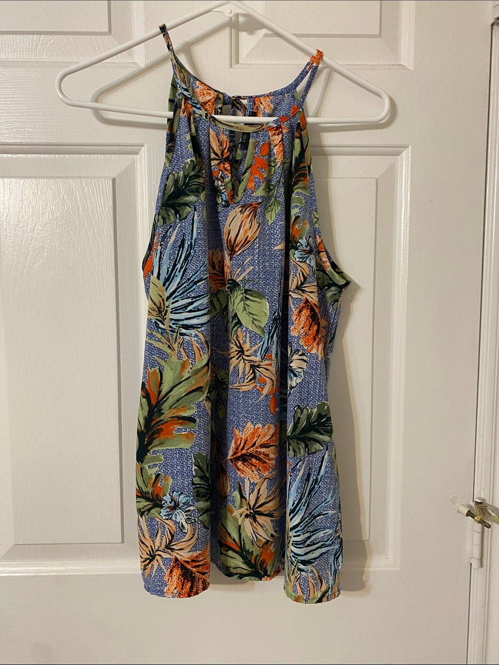Papermoon Blue Tropical Halter Floral Tank Top